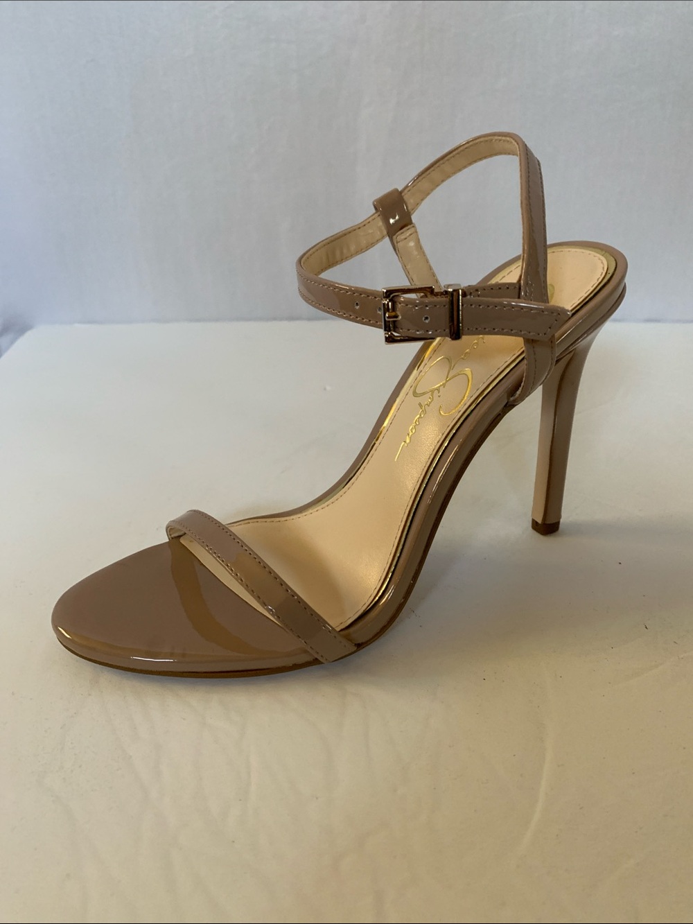 Jessica Simpson Patent Tan Ankle-Strap Heels Size 6MN 4” Hill NWOT